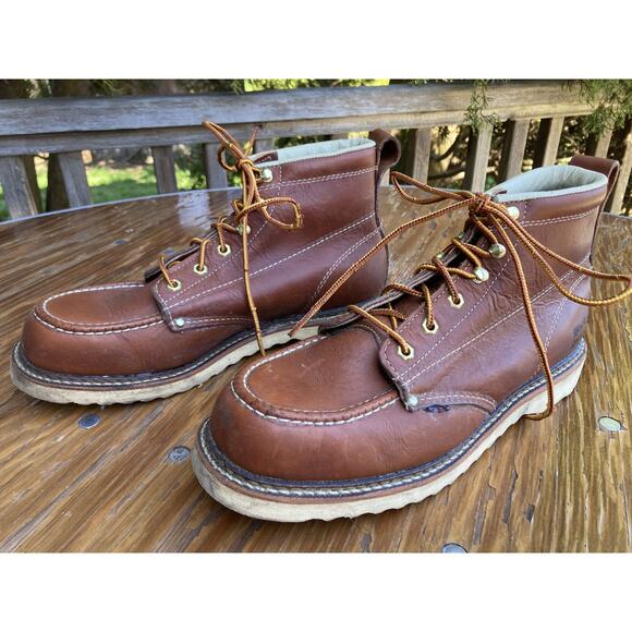 9.5 EE Brown Leather Moc Toe Work Boots Vintage 90s Made in USA main image 6